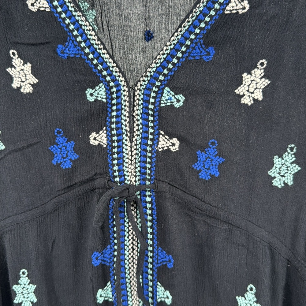 Free People Stargazer Black and Blue Mini Dress embroidered lightweight boho M - Picture 9 of 13